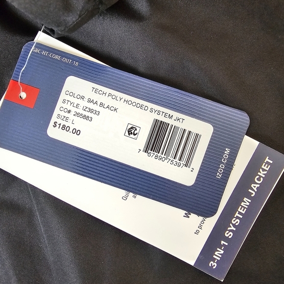 NWT IZOD 3-in-1 Tech System Jacket Black Men’s L Waterproof Windproof - Picture 13 of 16